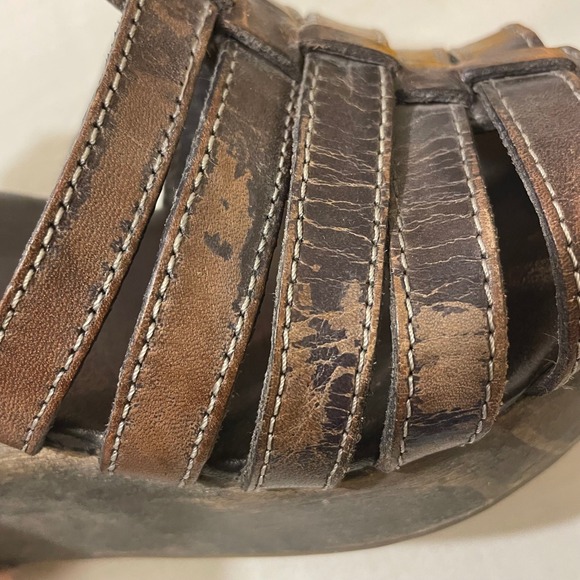 Bedstu Womens Size 7 Leather Strappy Wooden Wedge Sandals Brown - Picture 11 of 13